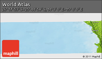 Physical Panoramic Map of the Area around 26° 1' 26" S, 14° 31' 30" E