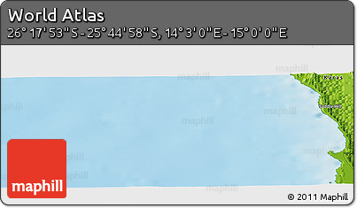 Physical Panoramic Map of the Area around 26° 1' 26" S, 14° 31' 30" E