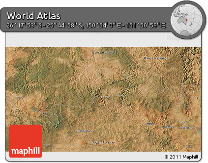 Satellite 3D Map of the Area around 26° 1' 26" S, 151° 22' 30" E