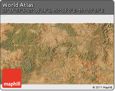 Satellite 3D Map of the Area around 26° 1' 26" S, 151° 22' 30" E