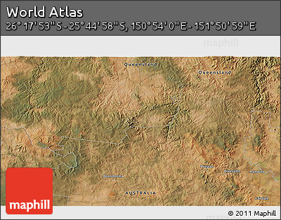 Satellite 3D Map of the Area around 26° 1' 26" S, 151° 22' 30" E