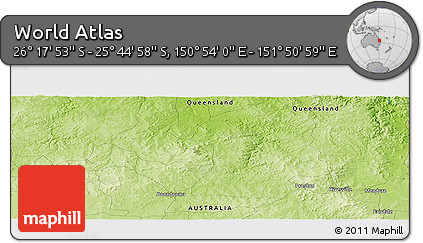Physical Panoramic Map of the Area around 26° 1' 26" S, 151° 22' 30" E