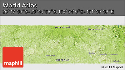 Physical Panoramic Map of the Area around 26° 1' 26" S, 151° 22' 30" E