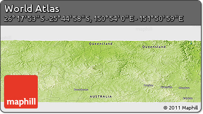 Physical Panoramic Map of the Area around 26° 1' 26" S, 151° 22' 30" E