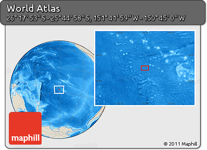 Shaded Relief Location Map of the Area around 26° 1' 26" S, 151° 13' 29" W