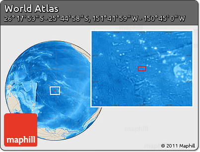 Shaded Relief Location Map of the Area around 26° 1' 26" S, 151° 13' 29" W