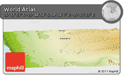 Physical Panoramic Map of the Area around 26° 1' 26" S, 15° 22' 30" E