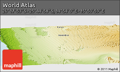 Physical Panoramic Map of the Area around 26° 1' 26" S, 15° 22' 30" E