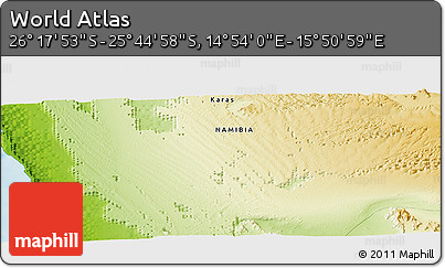 Physical Panoramic Map of the Area around 26° 1' 26" S, 15° 22' 30" E