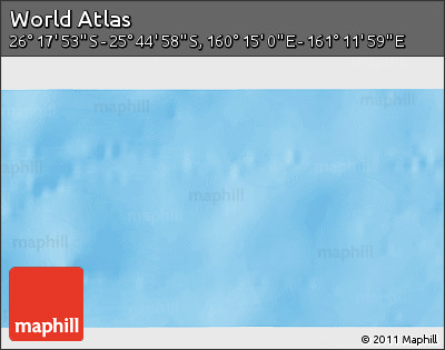 Physical 3D Map of the Area around 26° 1' 26" S, 160° 43' 29" E