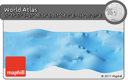 Physical Panoramic Map of the Area around 26° 1' 26" S, 168° 22' 30" E