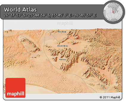 Satellite 3D Map of the Area around 26° 1' 26" S, 16° 13' 30" E