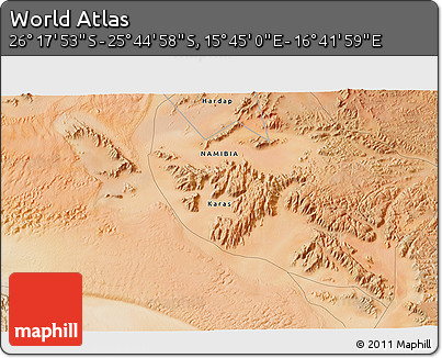 Satellite 3D Map of the Area around 26° 1' 26" S, 16° 13' 30" E