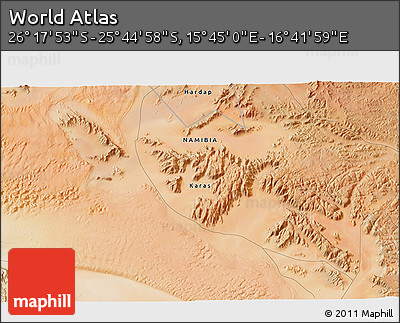 Satellite 3D Map of the Area around 26° 1' 26" S, 16° 13' 30" E