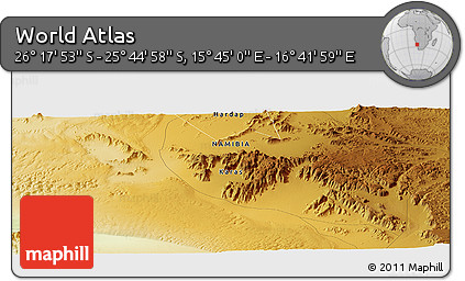 Physical Panoramic Map of the Area around 26° 1' 26" S, 16° 13' 30" E