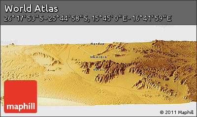 Physical Panoramic Map of the Area around 26° 1' 26" S, 16° 13' 30" E