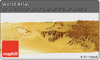 Physical Panoramic Map of the Area around 26° 1' 26" S, 16° 13' 30" E