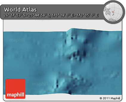 Satellite 3D Map of the Area around 26° 1' 26" S, 171° 46' 30" E