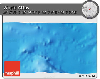 Physical 3D Map of the Area around 26° 1' 26" S, 172° 37' 30" E