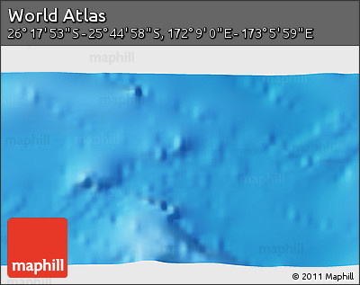 Physical 3D Map of the Area around 26° 1' 26" S, 172° 37' 30" E