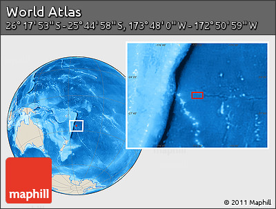 Shaded Relief Location Map of the Area around 26° 1' 26" S, 173° 19' 29" W