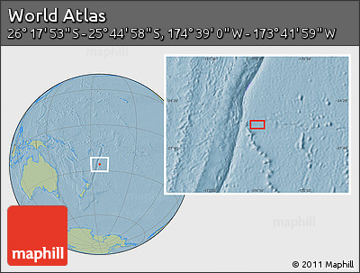 Savanna Style Location Map of the Area around 26° 1' 26" S, 174° 10' 30" W, hill shading