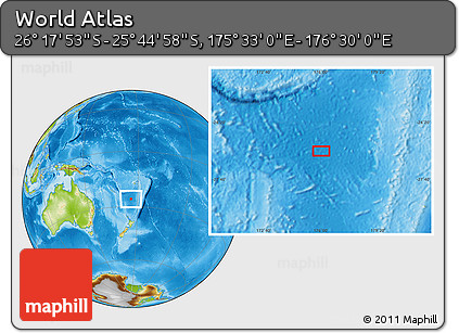 Physical Location Map of the Area around 26° 1' 26" S, 176° 1' 30" E