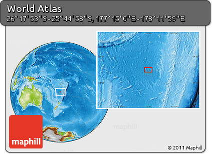 Physical Location Map of the Area around 26° 1' 26" S, 177° 43' 29" E