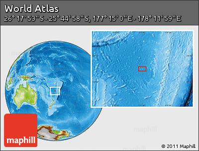 Physical Location Map of the Area around 26° 1' 26" S, 177° 43' 29" E