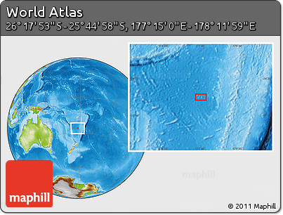 Physical Location Map of the Area around 26° 1' 26" S, 177° 43' 29" E