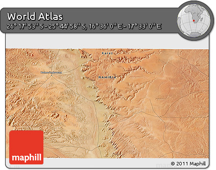 Satellite 3D Map of the Area around 26° 1' 26" S, 17° 4' 30" E