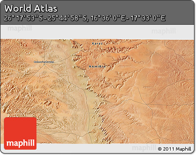 Satellite 3D Map of the Area around 26° 1' 26" S, 17° 4' 30" E