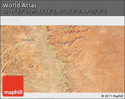 Satellite 3D Map of the Area around 26° 1' 26" S, 17° 4' 30" E