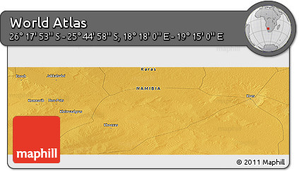 Physical Panoramic Map of the Area around 26° 1' 26" S, 18° 46' 29" E