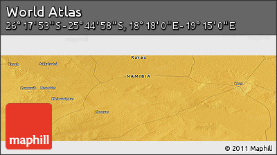 Physical Panoramic Map of the Area around 26° 1' 26" S, 18° 46' 29" E
