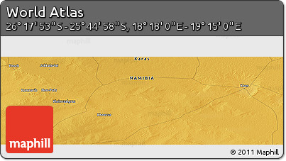 Physical Panoramic Map of the Area around 26° 1' 26" S, 18° 46' 29" E