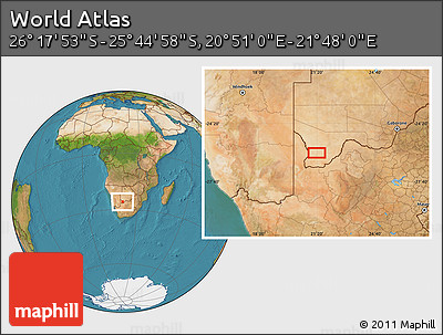 Satellite Location Map of the Area around 26° 1' 26" S, 21° 19' 30" E