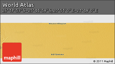 Physical Panoramic Map of the Area around 26° 1' 26" S, 21° 19' 30" E
