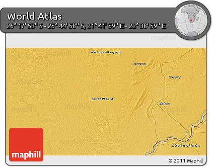 Physical 3D Map of the Area around 26° 1' 26" S, 22° 10' 29" E