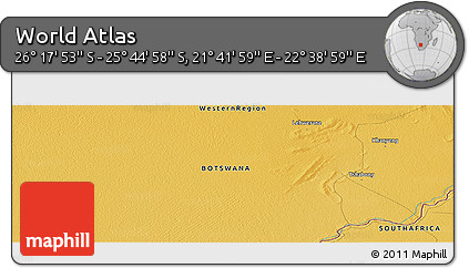 Physical Panoramic Map of the Area around 26° 1' 26" S, 22° 10' 29" E