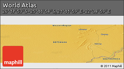 Physical Panoramic Map of the Area around 26° 1' 26" S, 22° 10' 29" E