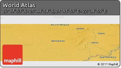 Physical Panoramic Map of the Area around 26° 1' 26" S, 22° 10' 29" E