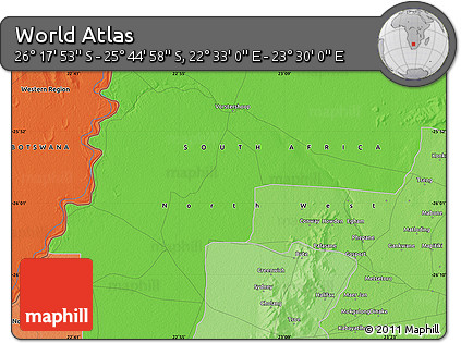 Political Map of the Area around 26° 1' 26" S, 23° 1' 29" E