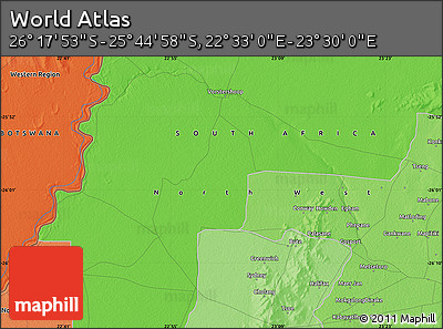 Political Map of the Area around 26° 1' 26" S, 23° 1' 29" E