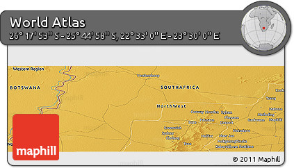 Physical Panoramic Map of the Area around 26° 1' 26" S, 23° 1' 29" E