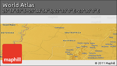 Physical Panoramic Map of the Area around 26° 1' 26" S, 23° 1' 29" E