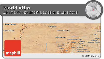 Satellite Panoramic Map of the Area around 26° 1' 26" S, 23° 1' 29" E