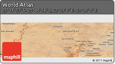 Satellite Panoramic Map of the Area around 26° 1' 26" S, 23° 1' 29" E