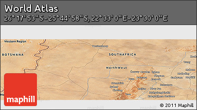 Satellite Panoramic Map of the Area around 26° 1' 26" S, 23° 1' 29" E
