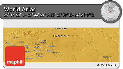 Physical Panoramic Map of the Area around 26° 1' 26" S, 23° 52' 30" E
